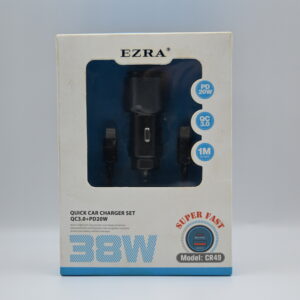 Ezra 38W USB-C + USB-A Car Charger with USB-C to Lightning Cable
